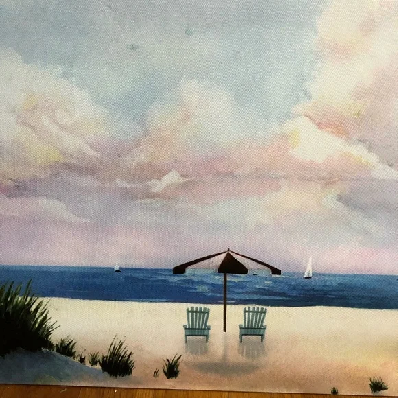 Like-New Set of 3 Beach Theme Stretched Canvas on Wooden Frame Prints - Picture 3 of 6